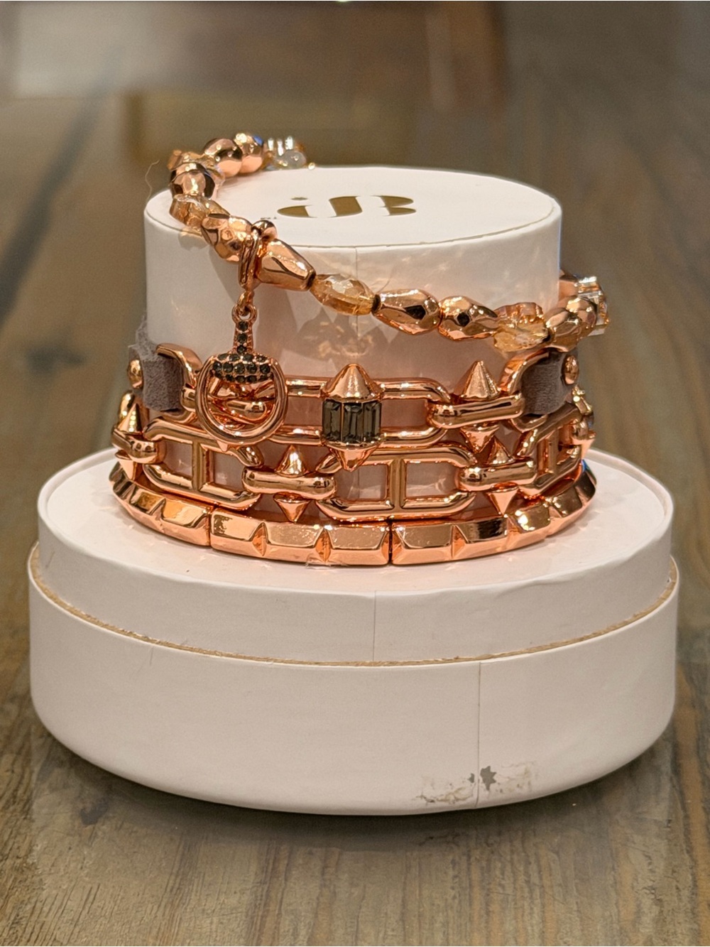 Bomb Party NWT! “Boss Moves” Rose Gold Spike & Chain Bracelet Stack